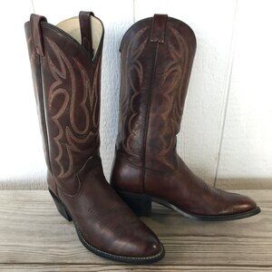 Texas Brand Mens Brown Leather Cowboy Western Tall Dress Boots 8 D 7330 USA